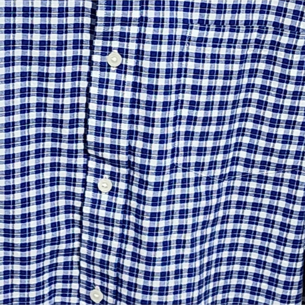 Banana Republic XXL Blue White Gingham Check Cotton Button Down Shirt Long Slv - Picture 3 of 6